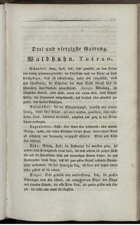 Drei und vierzigste Gattung. Waldhuhn. Tetrao.