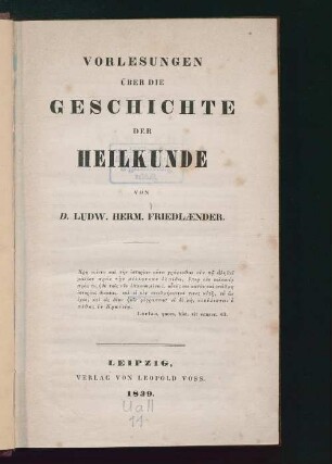 Vorlesungen über die Geschichte der Heilkunde