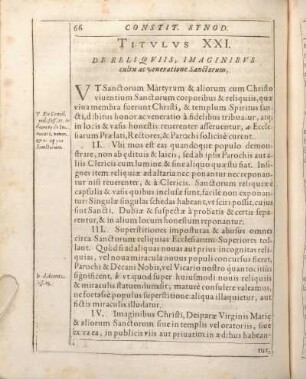 Titvlus XXI. De Reliqviis, Imaginibvs cultu ac veneratione Sanctorum.