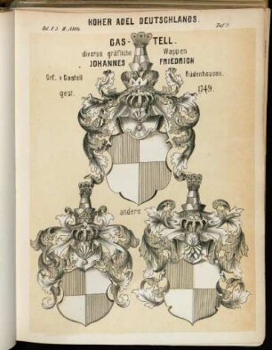 Taf. 7. Castell. diverse gräfliche Wappen Johannes Friedrich Grf. v. Castell Rüdenhausen. gest. 1749.