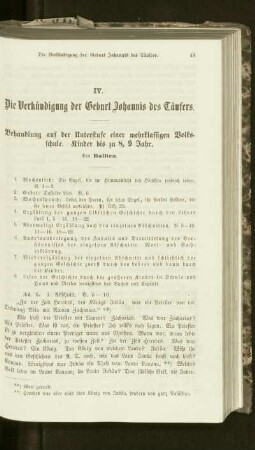 ¬Die¬ Verkündigung der Geburt Johannis des Täufers : Behandlung auf der Unterstufe einer mehrklassigen Volksschule ; Kinder bis zu 8, 9 Jahr
