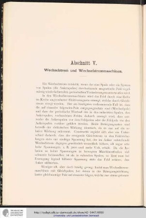 Abschnitt V. Wechselstrom und Wechselstrommaschinen