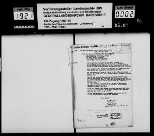 Bärtig, Wolfgang Witwe Bruchsal Zwangsversteigerung Lagerbuch-Nr. 1011 Bruchsal