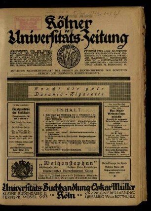 Kölner Universitäts-Zeitung / 5. Jahrgang 1923/24 (unvollständig)