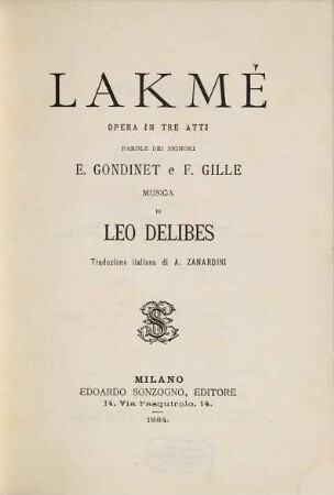Lakmé : opera in tre atti