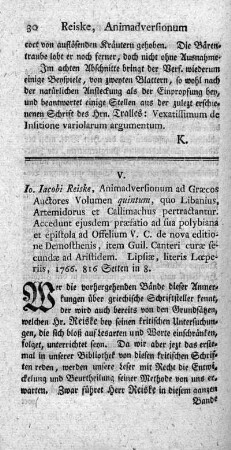 V. Animadversiones ad Graecos auctores. Vol.V.