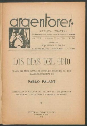 1946026200: Los días del odio : drama en tres actos, el segundo dividido en dos cuadros