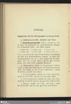 A. Kohlenwasserstoffe, Alkohole und Äther