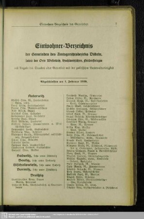 Einwohner-Verzeichnis der Gemeinden des Amtsgerichtsbezirks Döbeln