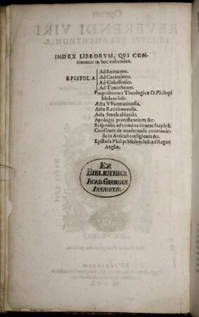 Index Librorum, Qui Continentur in hoc volumine.