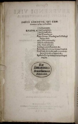 Index Librorum, Qui Continentur in hoc volumine.