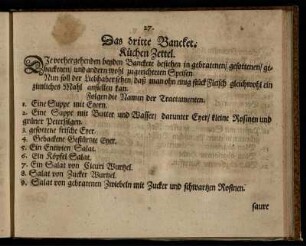 Das dritte Bancket. Küchen Zettel