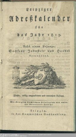 5.1819: Leipziger Adreßkalender : auf d. Jahr ...