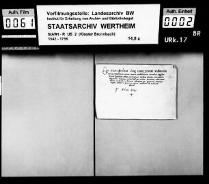 Fr. Andreas Lang, Laie zu Bronnbach, gelobt Satzungen und Regeln des hl. Benediktus Treue und Gehorsam.
