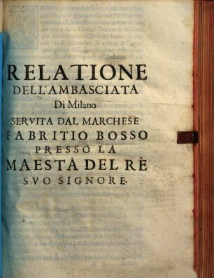 Relatione dell'Ambasciata di Milano