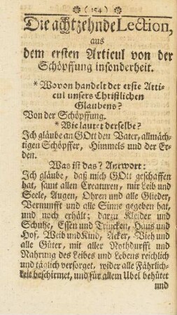 Die achtzehende Lection, aus dem ersten Articul von der Schöpffung insonderheit.