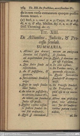Tit. XIII, De Actionibus, Judiciis, & Processu feudali