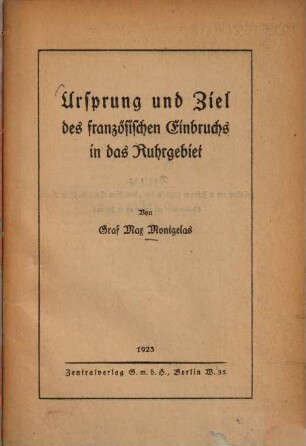 Ursprung und Ziel des französischen Einbruchs in das Ruhrgebiet