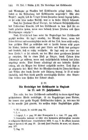 § 22. Die Verteidiger des Selbstmords in England im 17. und 18. Jahrhundert.