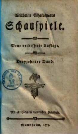 Willhelm Shakespears Schauspiele, 13