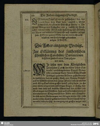 Die Ander eingangs Predigt. Zur Erklärung des Lutherischen Christlichen Catechismi, Darinnen von desselben sonderbarem Nutz gehandlet wird