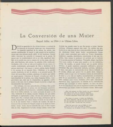 La Conversión de una Mujer : Raquel Adler, su Obra y su Último Libro