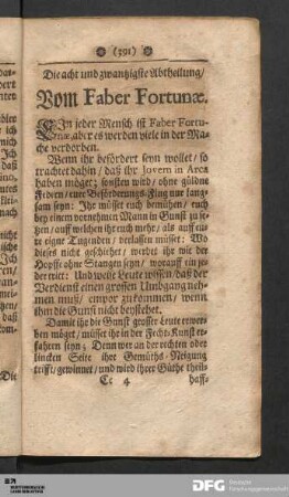 Die acht und zwantzigste Abtheilung/ Vom Faber Fortunæ.