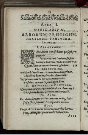 Area I. Viridarium, Arborum, Fruticum, Herbarum, Fructuum, Liquorum