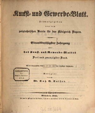 Kunst- und Gewerbeblatt des Polytechnischen Vereins für das Königreich Bayern. 31 = Bd. 23. 1845