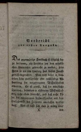 Vorbericht zur ersten Ausgabe. Vorrede zur zweyten Auflage.