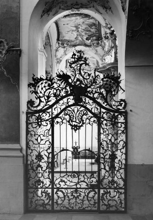 Gittertür : Gittertür (um 1747). Amorbach (Kreis Miltenberg), Pfarrkirche