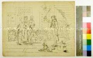 Karikatur auf das Josephinische Strafgesetz - Kaiser Joseph II. als Lehrmeister in einer Volksschulklasse