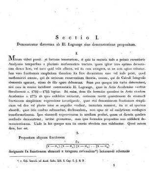 Sectio I. - Demonstratur theorema ab III. Lagrange sine demonstratione propositum.