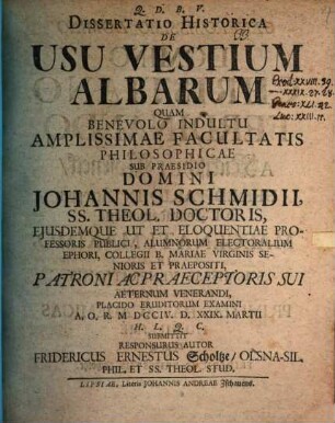 Dissertatio Historica De Usu Vestium Albarum