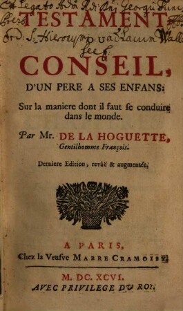 Testament, ou conseil d'un père à ses enfans