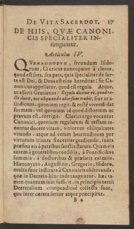 De Hiis, Quae Canonicis Specialiter Iniunguntur.