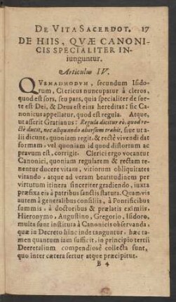 De Hiis, Quae Canonicis Specialiter Iniunguntur.