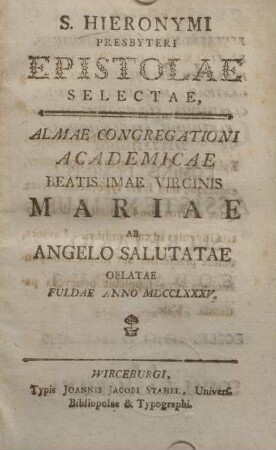 1: S. Hieronymi Presbyteri epistolæ selectæ
