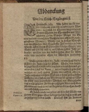 Abdanckung. Vor der Leich-Begängnüß