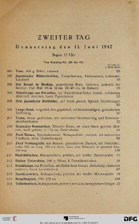 Zweiter Tag: Donnerstag, den 11. Juni 1942, Beginn 15 Uhr (Nr. 201-433)