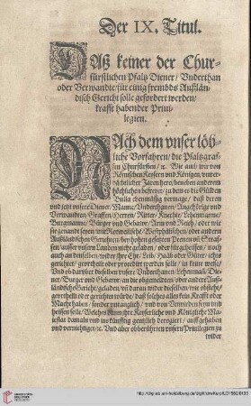Titul IX Das keiner der Churfürstlicher Pfalz Diener