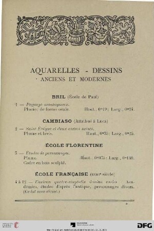 Aquarelles – Dessins anciens et modernes (Nr. 1-41)