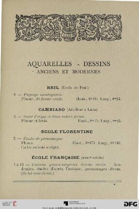 Aquarelles – Dessins anciens et modernes (Nr. 1-41)