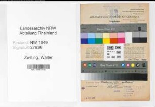 Entnazifizierung Walter Zwilling , geb. 03.10.1904 (Bahnsekretaer)