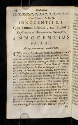 818-838, Constitutio Innocentii XII. Bulla Clementis XI. Adversus Haeresin Jansenianam haeresim editatum.