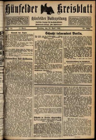 Erste Ausgabe vom Dienstag, den 30. April 1929.