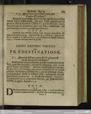 Locus Decimus Tertius De Praedestinatione