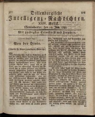 XXIV. Stück. Sonnabends: den 15. Jun. 1793.