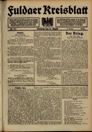 Ausgabe vom Dienstag, den 18. August 1914.