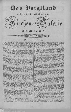 Mühltroff, Zwota, Die Parochie Thierbach, Ranspach, Lengenfeld : 10. Lieferung